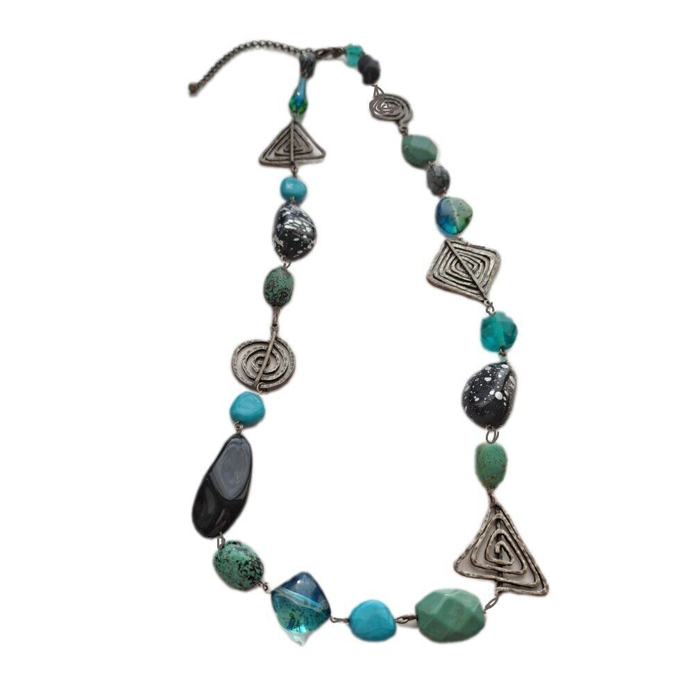 Chico's Southwestern Turquoise Necklace bohemian Art To Wear‎ Long Chunky Beads